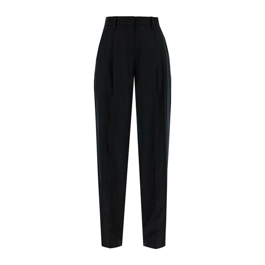 Brunello Cucinelli High-Waist Wool Tapered Trousers — Black