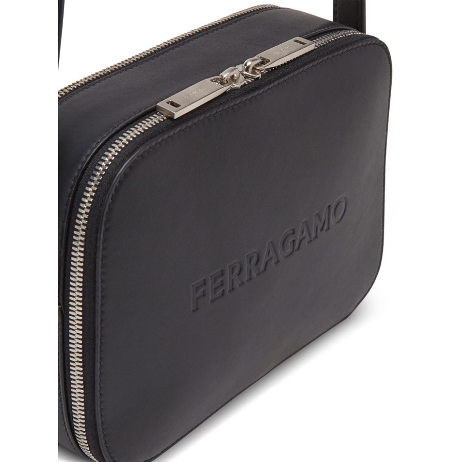 Ferragamo Logo Embroided Leather Camera Case