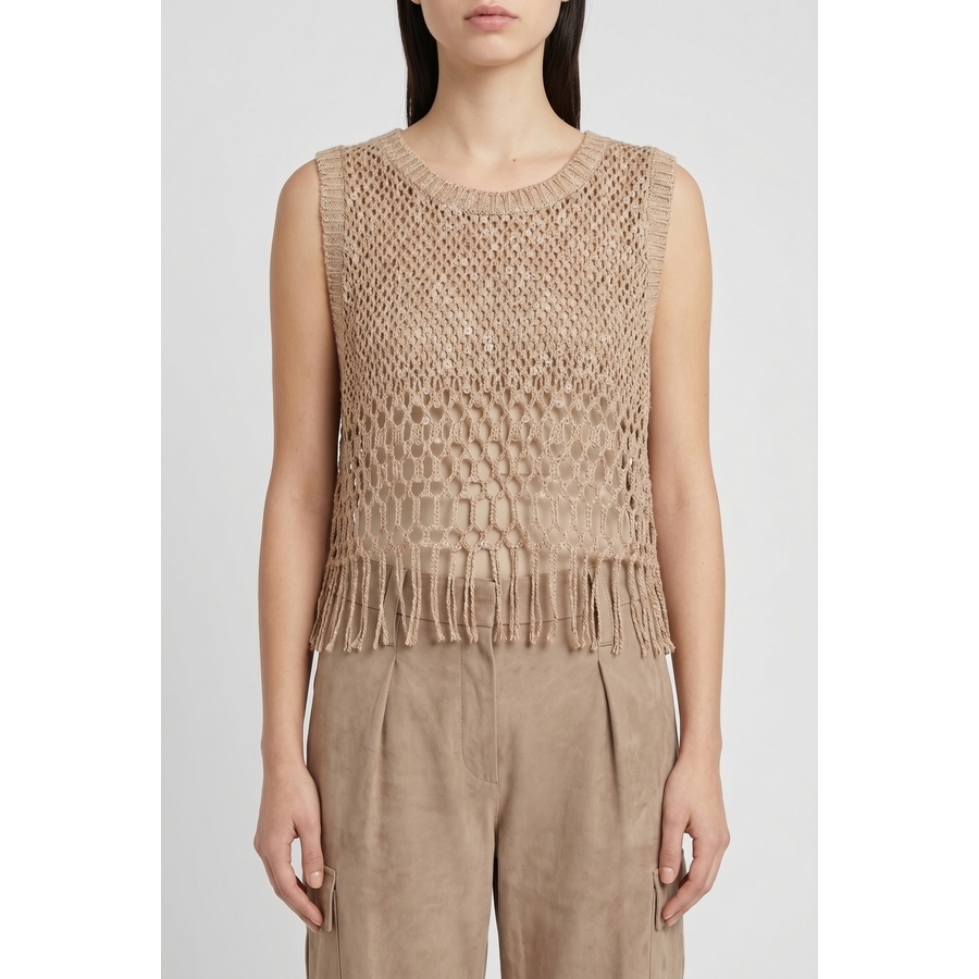 Brunello Cucinelli Wobeige Linen Sleeveless Sweater
