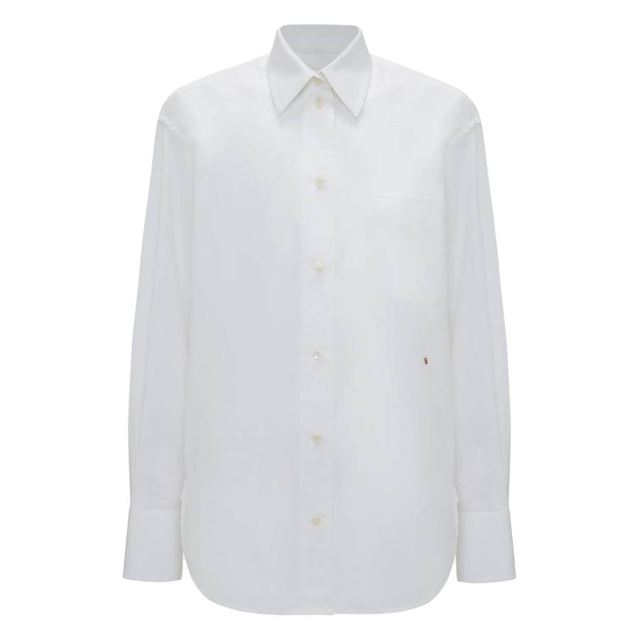 Victoria Beckham White Cuff Detailed Cotton Oversized Shirt Cover