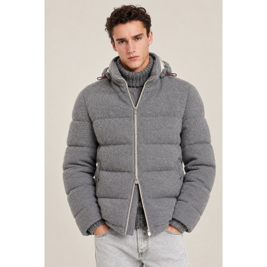 Brunello Cucinelli Quilted Wool Down Jacket — Grey