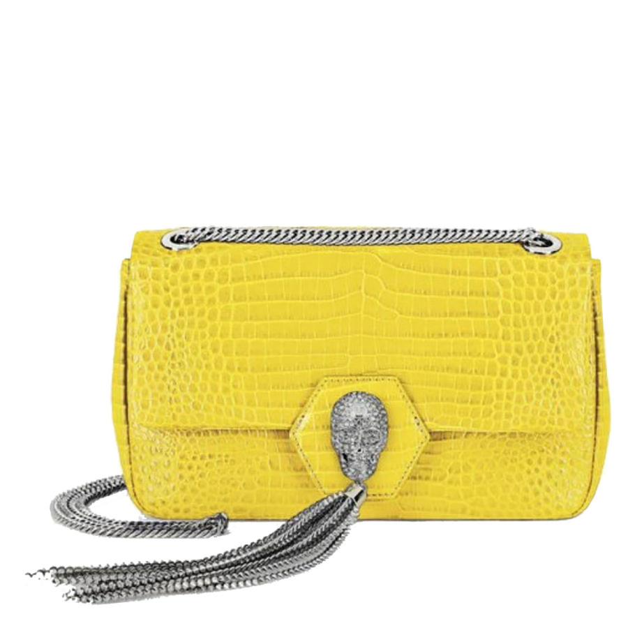 Philipp Plein Skull Crystal Crocodile-Print Leather Shoulder Bag