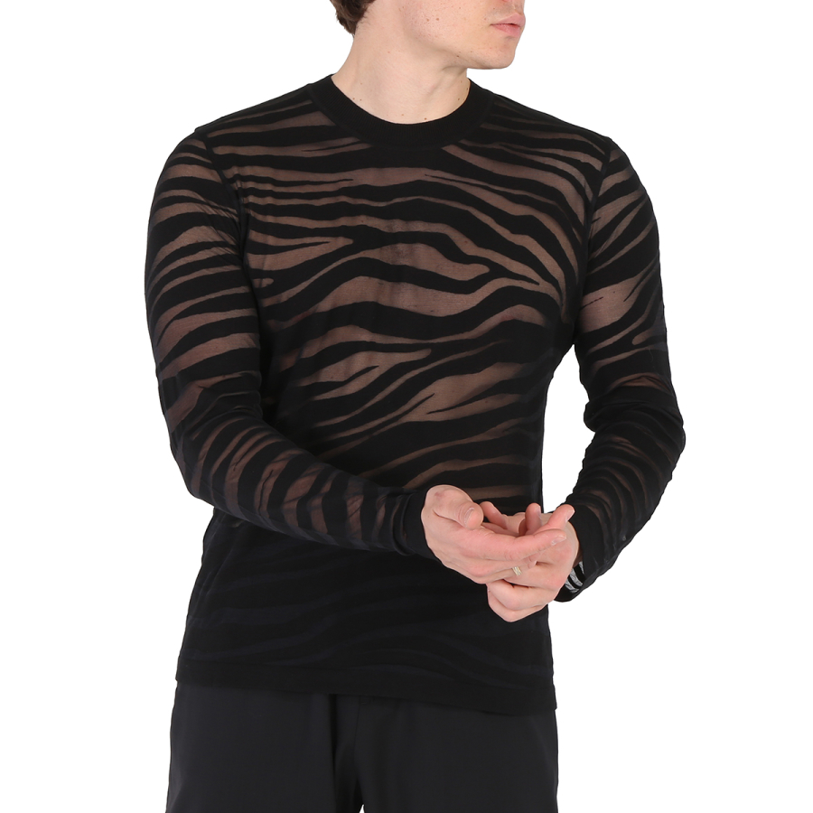 Roberto Cavalli Mens Black Zebra Stripe Slim Fit Sweater