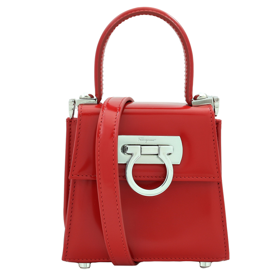 Ferragamo Ladies Red Micro Iconic Top Handle Bag