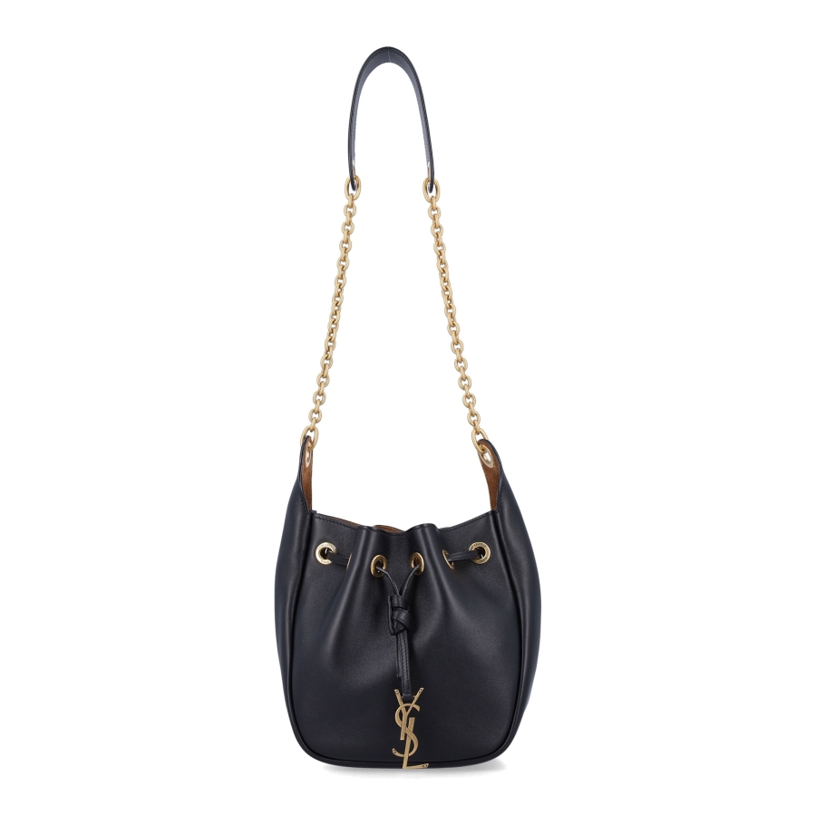 Saint Laurent Black Leather Supple Bucket Bag With Chain