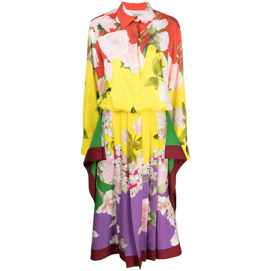 Valentino Garavani Pleated Floral-Print Midi Dress
