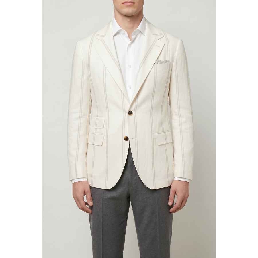 Brunello Cucinelli Ivory Linen Wool Tailored Blazer
