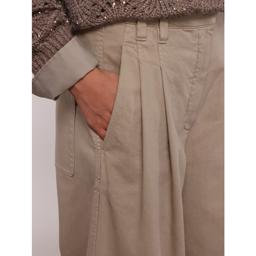 Brunello Cucinelli Womens Mou Cotton Pleated Wide Leg Pants