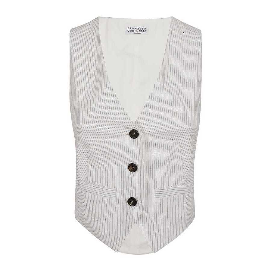 Brunello Cucinelli White Striped Tailored Vest