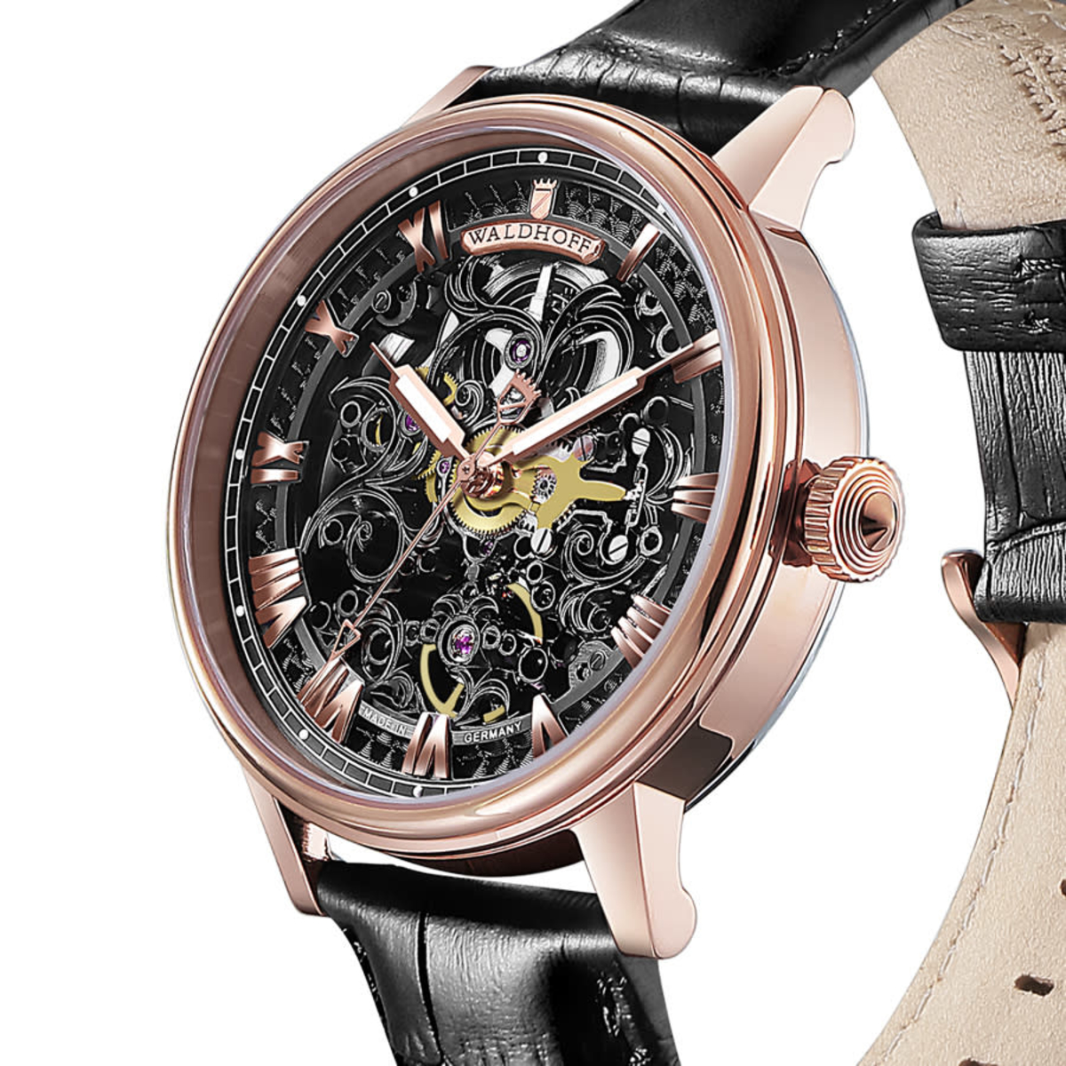 Waldhoff Brandenburg Red Gold Obsidian Automatic Black Dial Mens Watch MW11 D