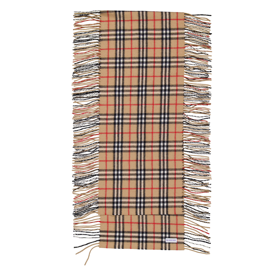 Burberry Check Cashmere Fringed Happy Scarf