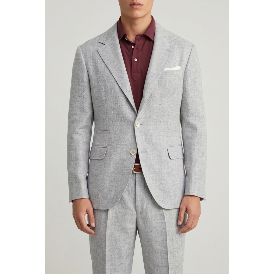 Brunello Cucinelli Grey Linen Wool Deconstructed Blazer