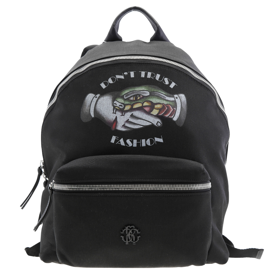 Roberto Cavalli Black Backpack with Logo Graphic
