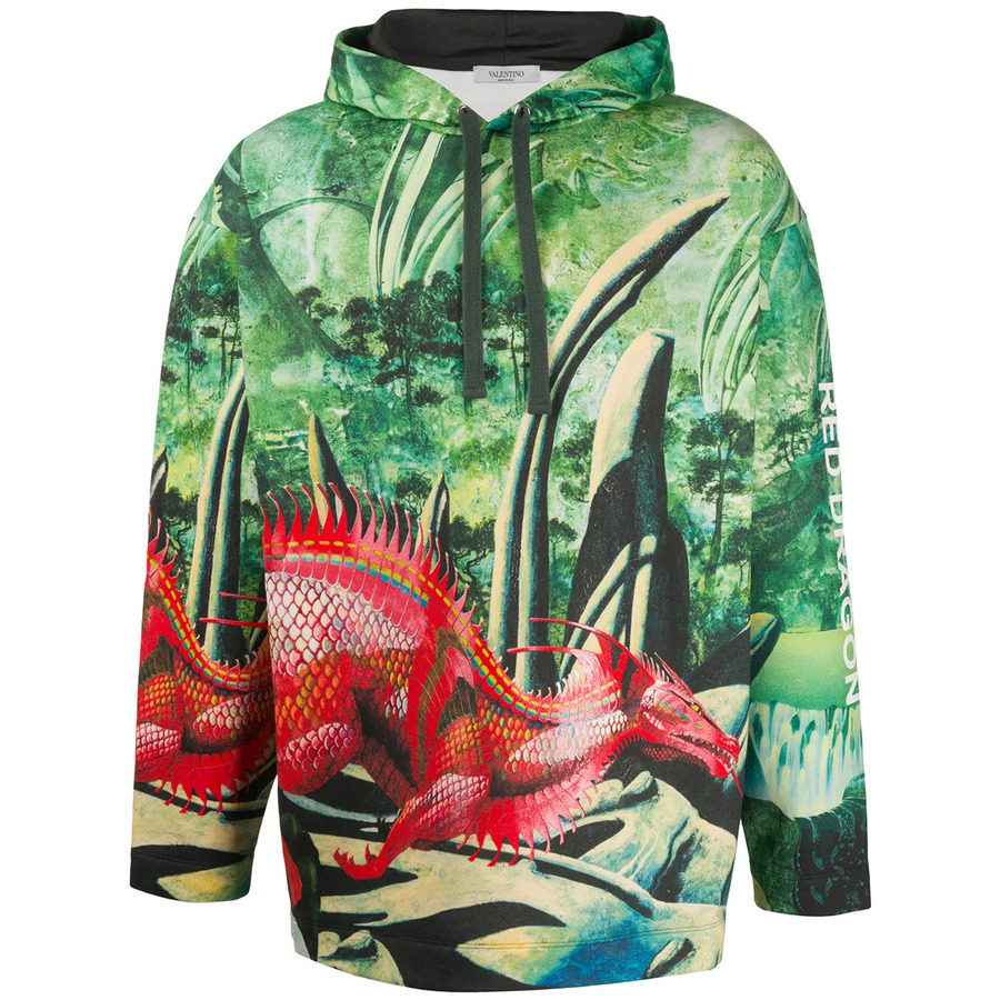 Valentino Garavani Red Dragon Print Hoodie
