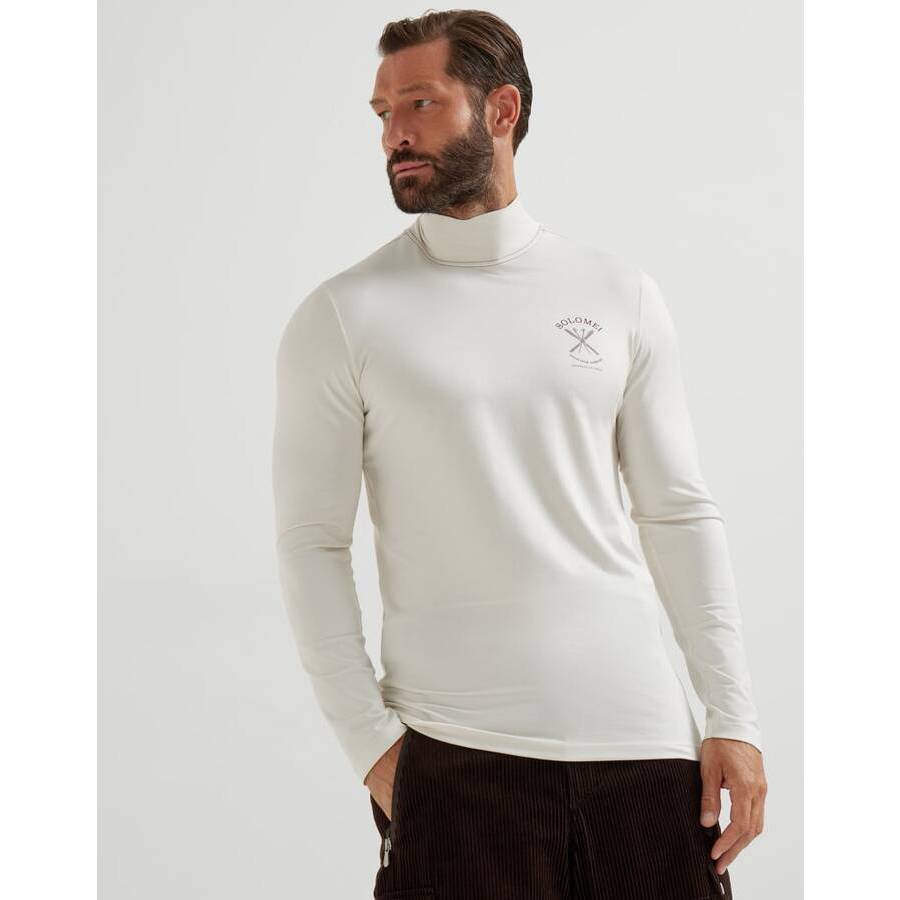 Brunello Cucinelli Men's Off White Stretch Mock Neck Shirt