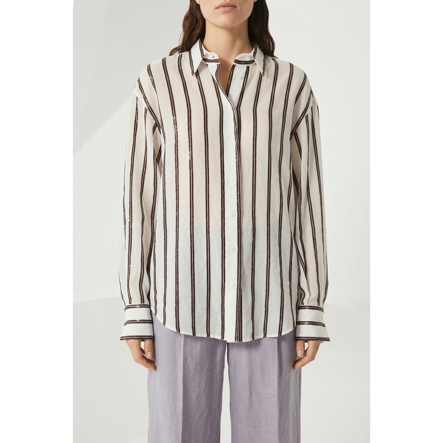 Brunello Cucinelli White Striped Relaxed Shirt