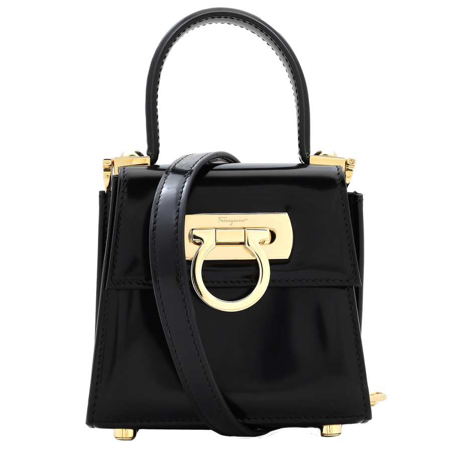 Ferragamo Ladies Black Micro Iconic Top Handle Bag