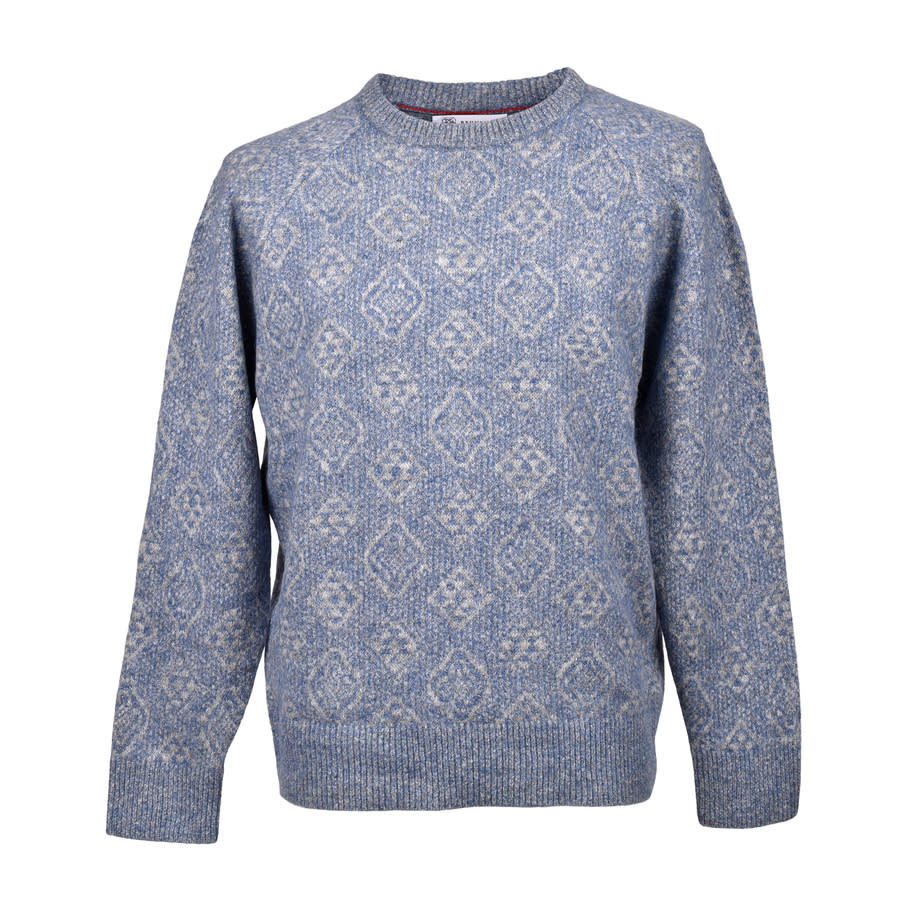 Brunello Cucinelli Sky Blue Wool Blend Patterned Sweater