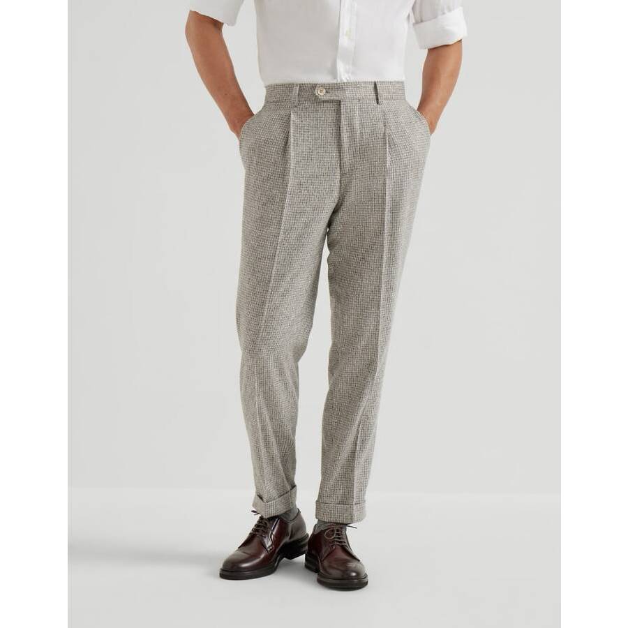 Brunello Cucinelli Men's Cold Brown Wool Silk Blend Pleated Trousers