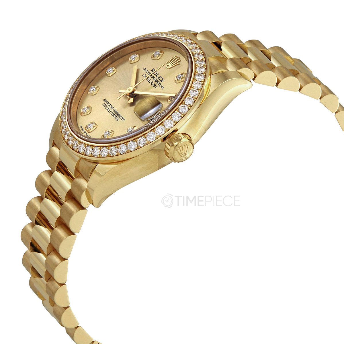 Rolex Datejust 31 Champagne Diamond Dial Ladies 18kt Yellow Gold President  Watch 278278CDP