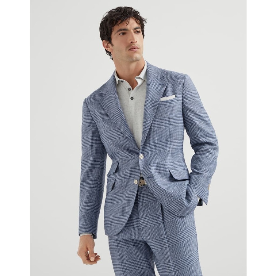 Brunello Cucinelli Men's Cloud Wool Silk Linen Checked Blazer