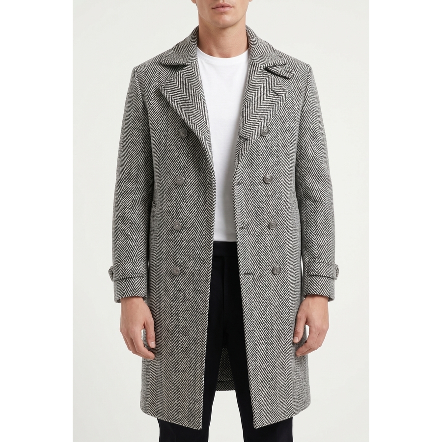 Brunello Cucinelli Black White Wool Herringbone Coat