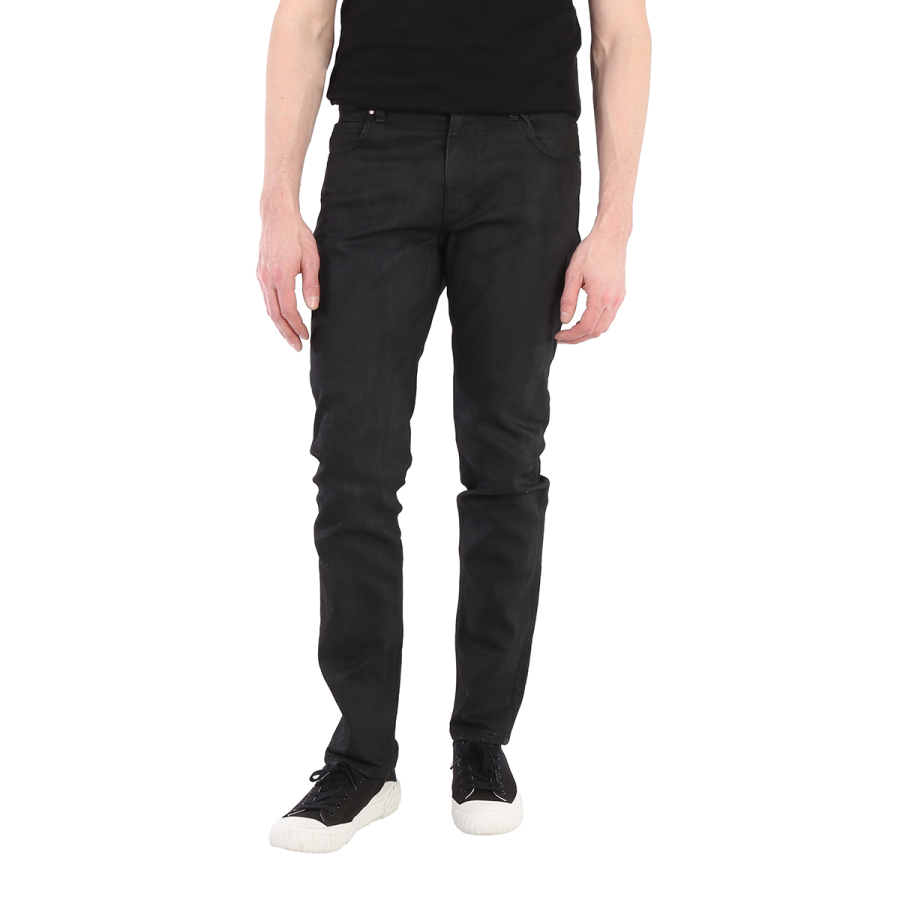 Roberto Cavalli Mens Black Coated Denim Five Pocket Slim Fit Jeans