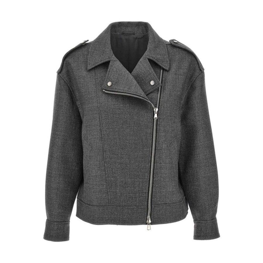 Brunello Cucinelli Women's Dark Grey Wool Moto Jacket