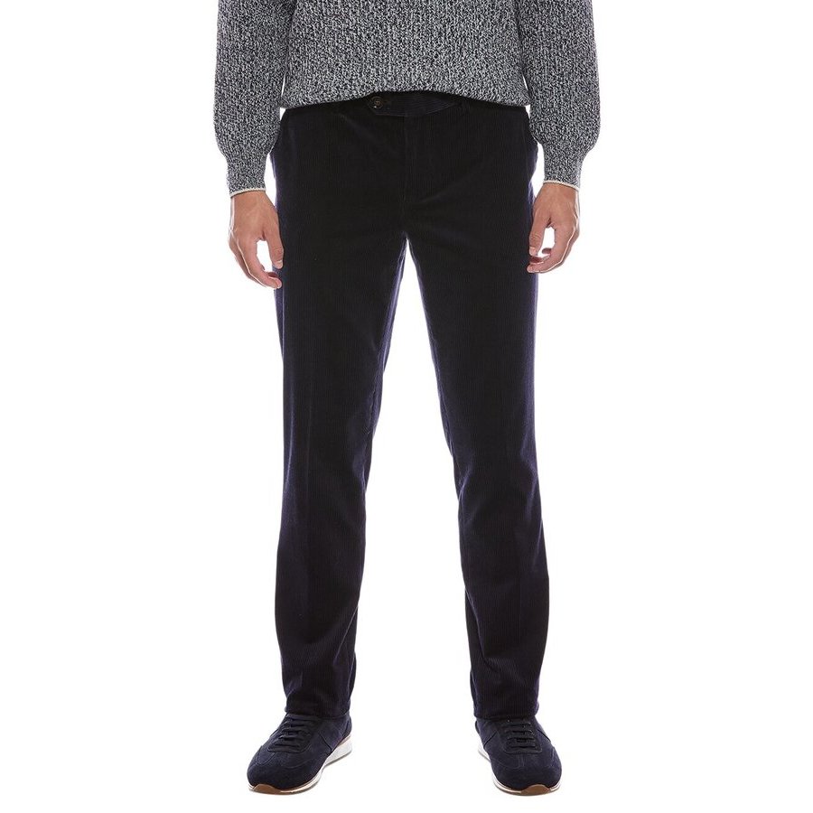 Brunello Cucinelli Mens Navy Cotton Corduroy Straight Leg Trousers