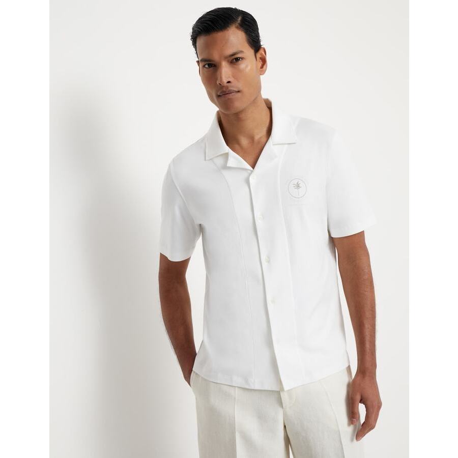 Brunello Cucinelli Men's Optical White Short Sleeve Cotton Shirt