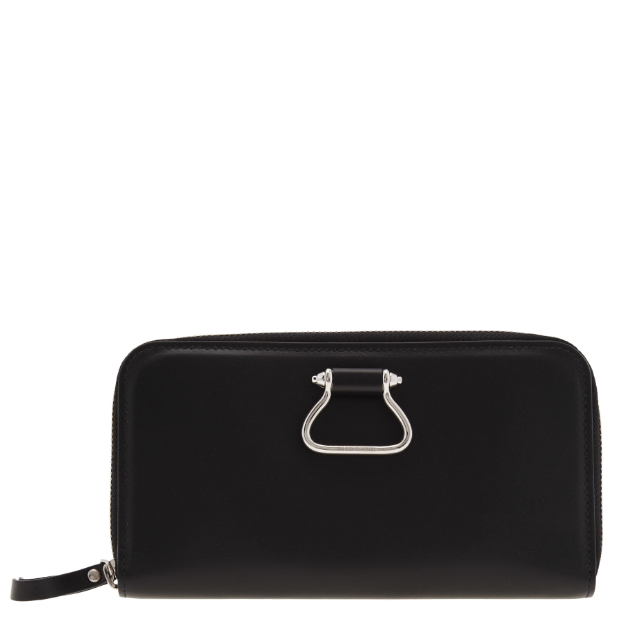 Roberto Cavalli Black Zip-Around Leather Wallet with Logo Plaque