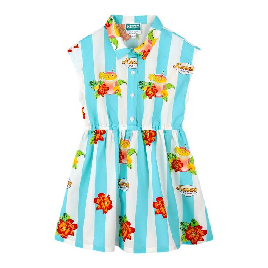 Kenzo Girls Stripe Pattern Floral Dress