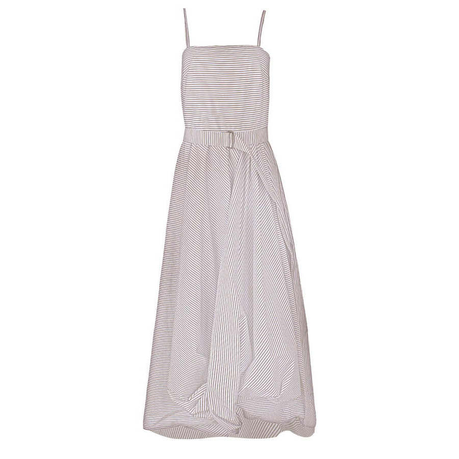 Brunello Cucinelli White Striped Belted Dress