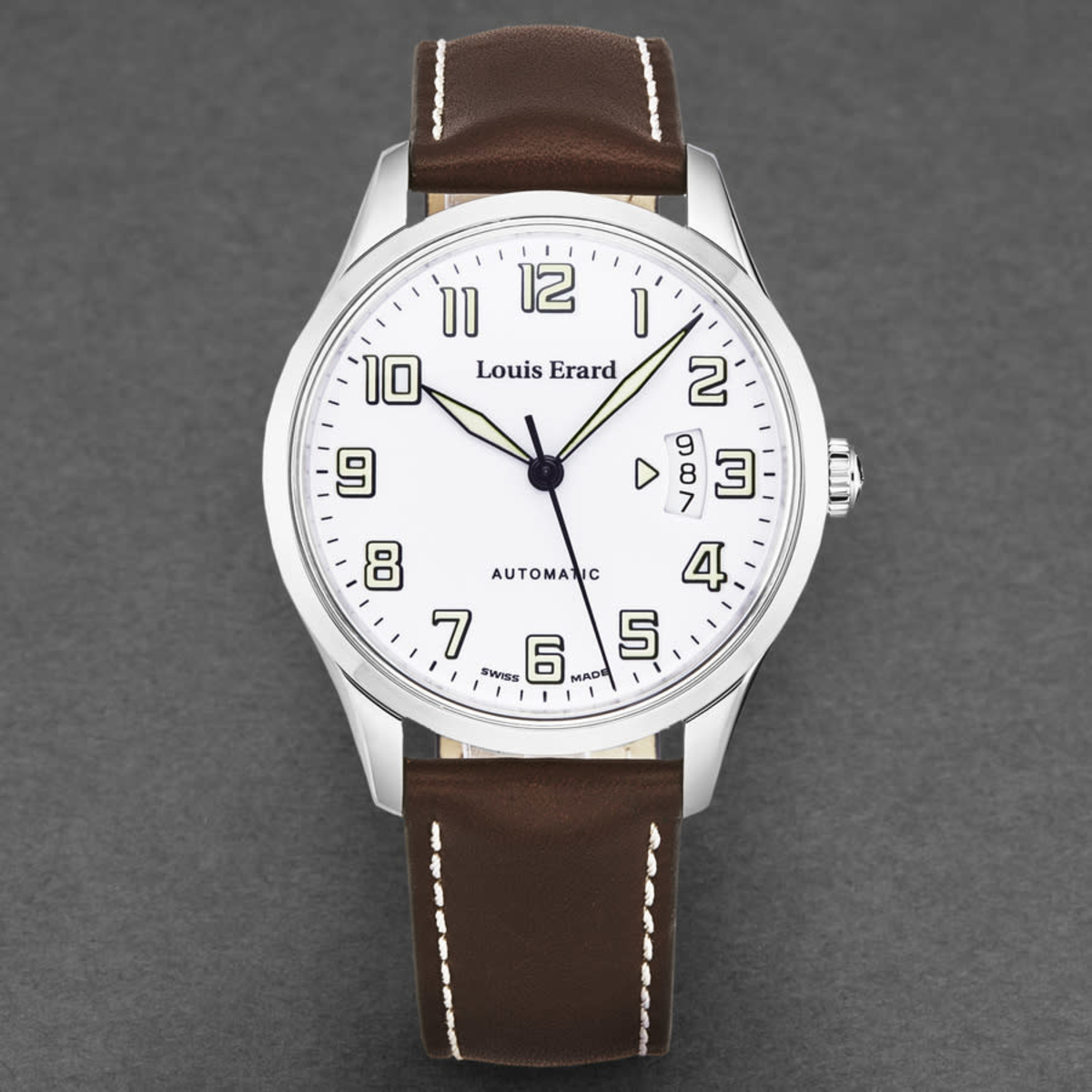 Louis Erard Men's 'Heritage' Grey/Black Dial Black Leather Strap