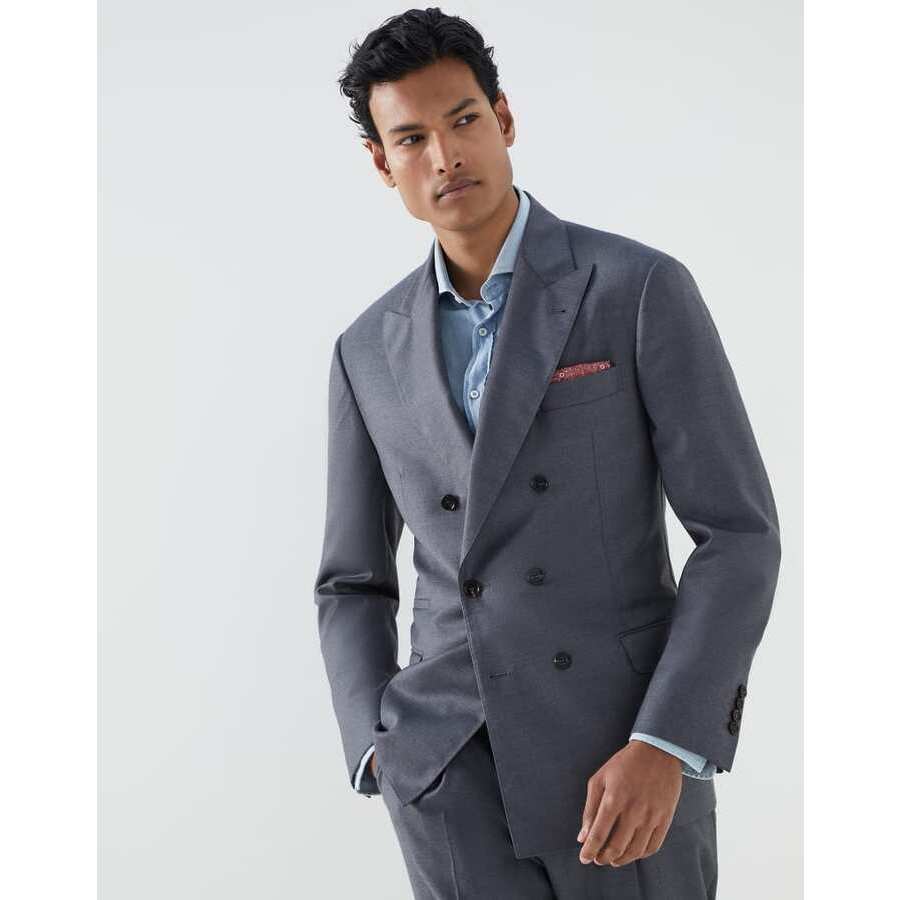 Brunello Cucinelli Men's Medium Grey Wool Double Breasted Blazer
