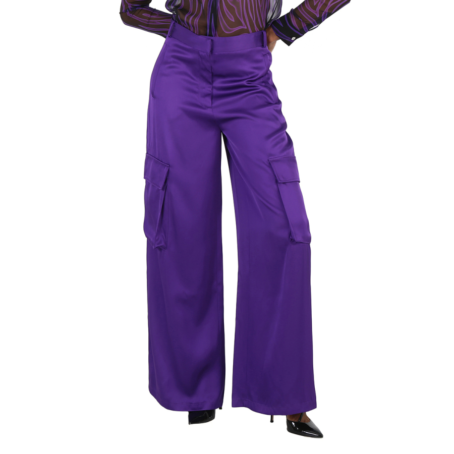 Versace Ladies Bright Dark Orchid Wide-Leg Cargo Pants