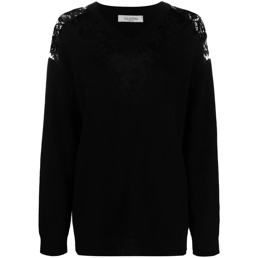 Valentino Garavani Lace-Embellished V-Neck Jumper