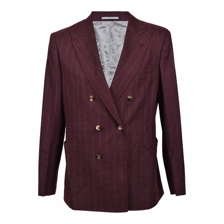 Brunello Cucinelli Burgundy Wool Double Breasted Blazer