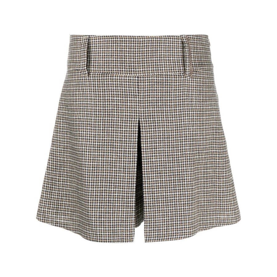 Brunello Cucinelli Women's Houndstooth Pleated Tailored Shorts