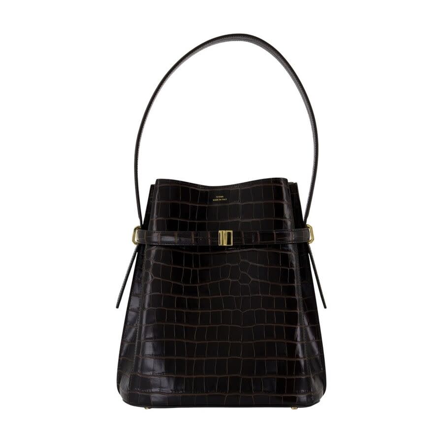 Toteme Crocodile-Embossed Leather Top Handle Bag  Black