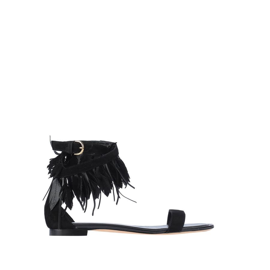 Tod's Fringe-Trim Suede Sandals — Black