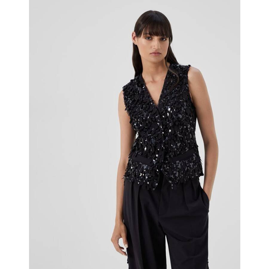 Brunello Cucinelli Womens Black Sequin Embellished Wool Vest