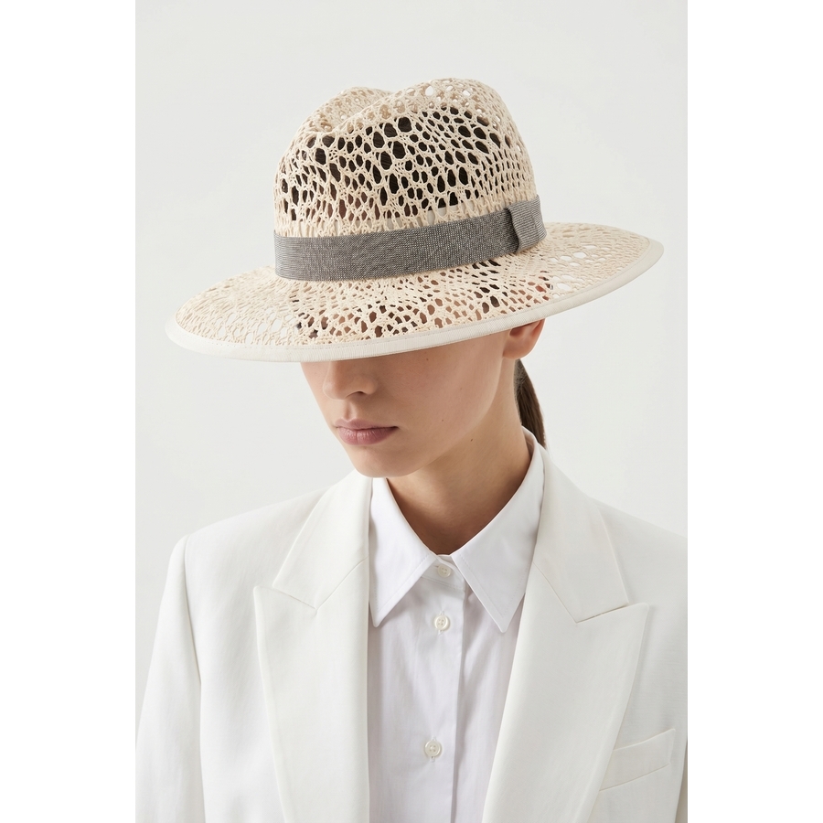 Brunello Cucinelli Womens Beige Openwork Woven Hat Accessories & Slg