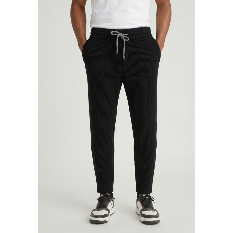 Brunello Cucinelli Black Wool Knit Trousers