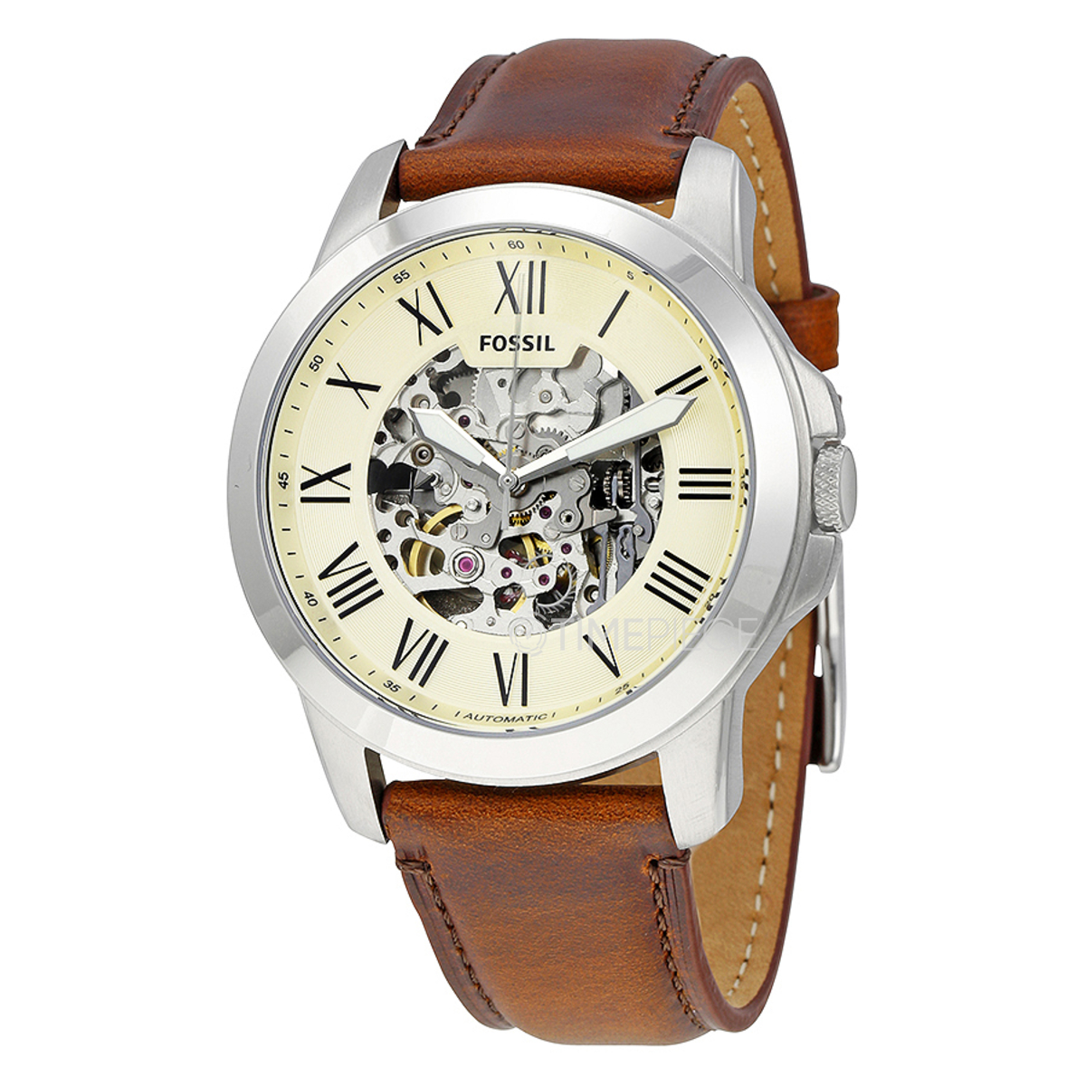 Fossil Grant Automatic Beige Skeleton Dial Mens Watch ME3099