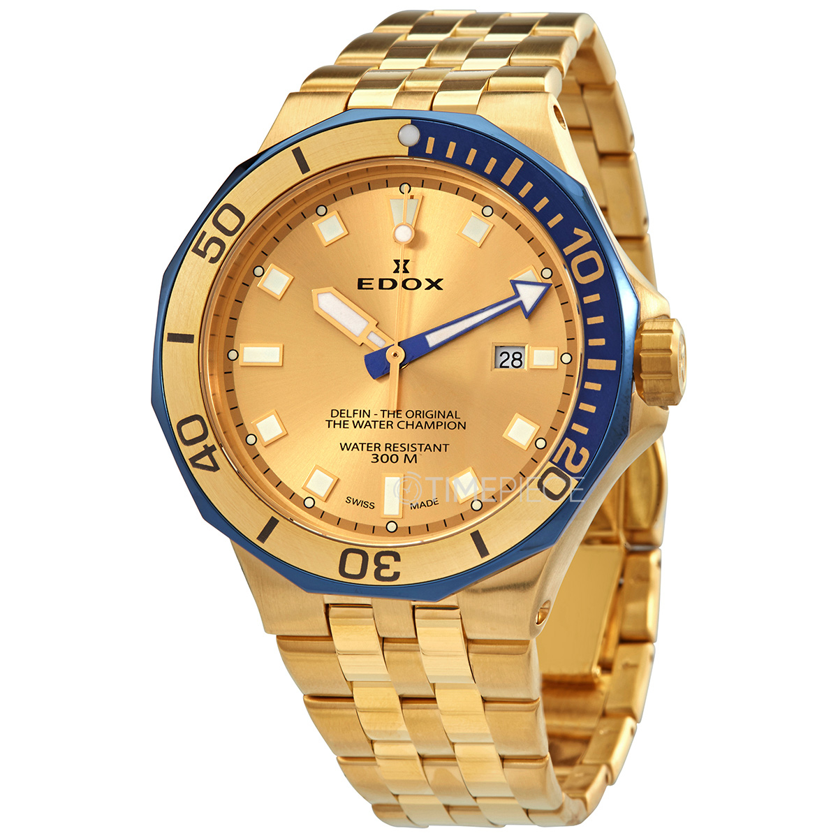 Edox Delfin Quartz Gold Dial Mens Watch 53015 357JBUM DI