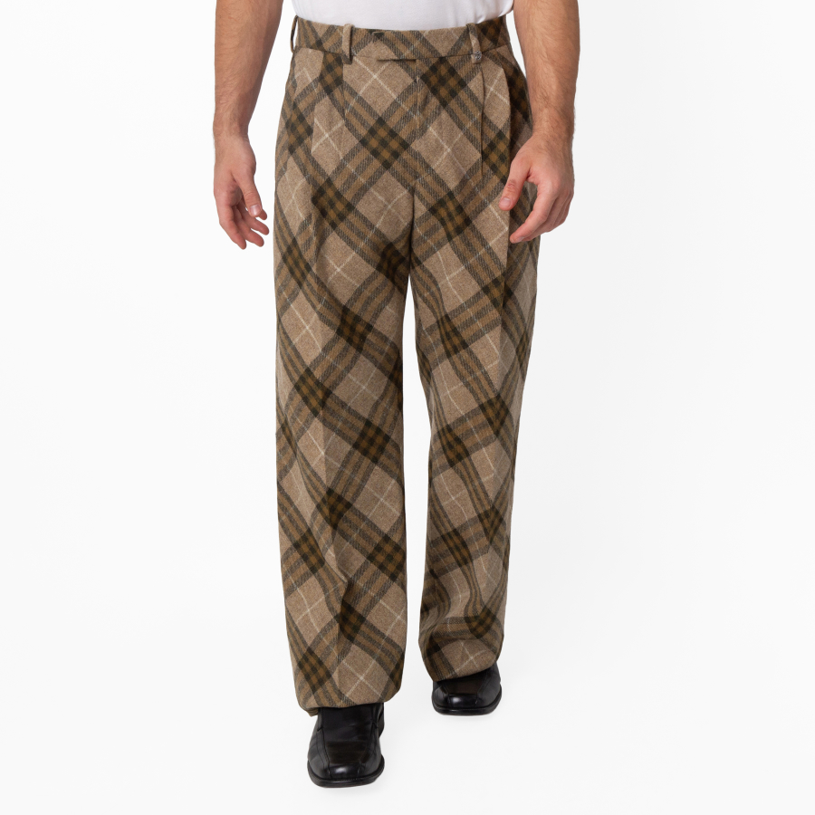 Burberry Pleated Check Wool Tailored Trousers
