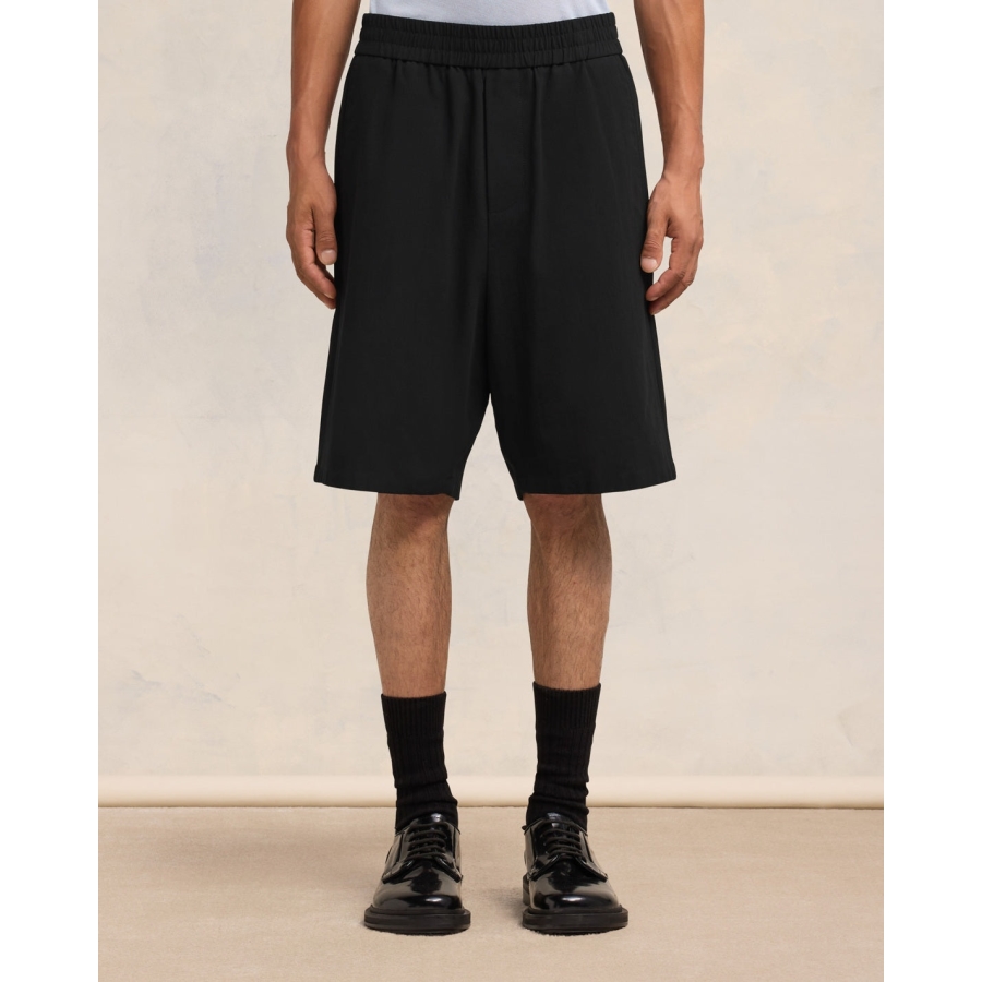 Ami Paris Mens Black Elasticated Waist Bermuda Shorts