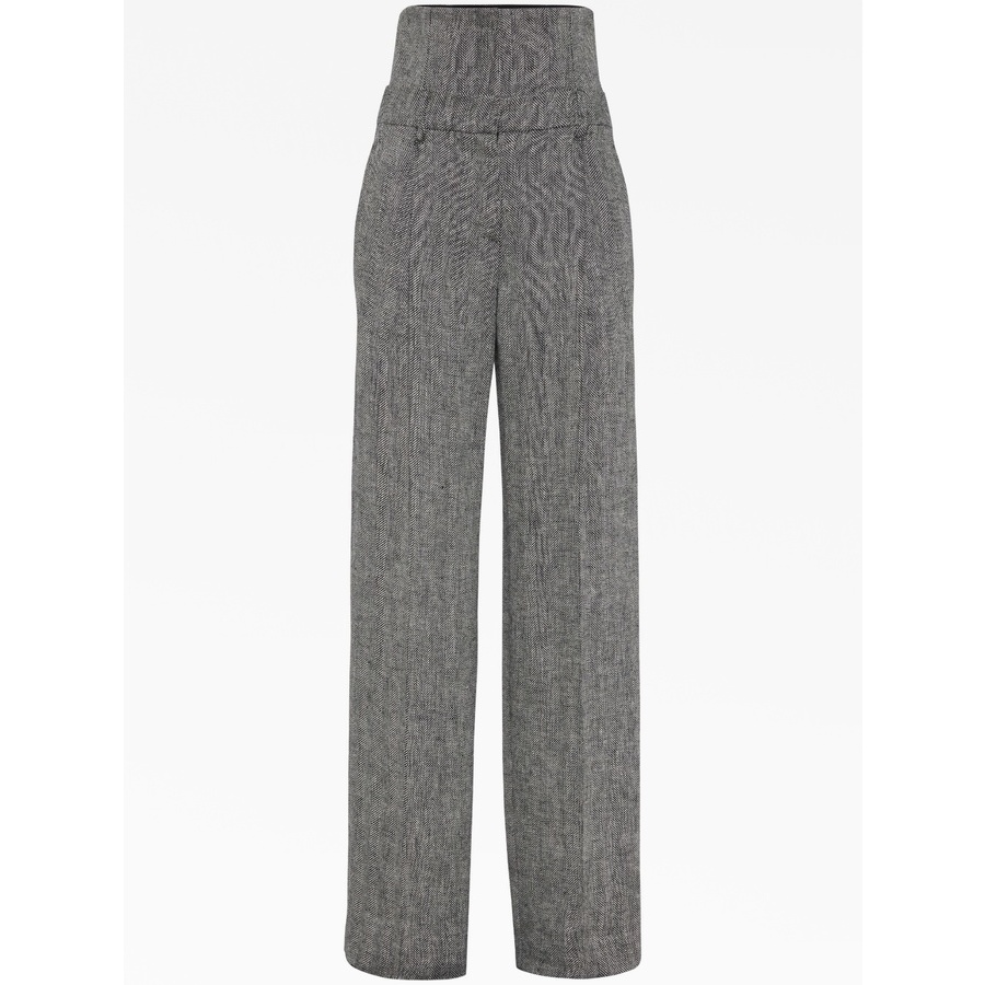 Brunello Cucinelli Black White Linen Wide Leg Trousers