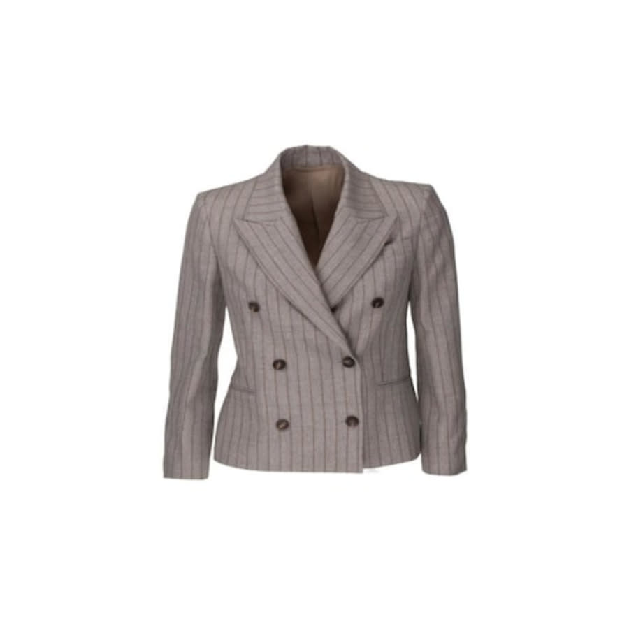 Brunello Cucinelli Women's Taupe Wool Double Breasted Jacket